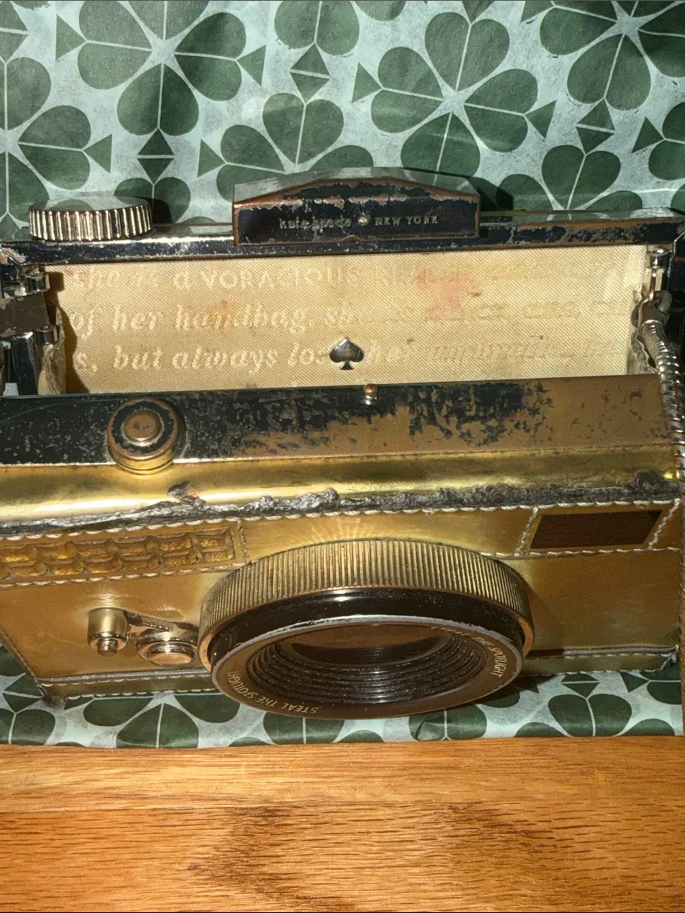 kate spade metallic gold camera-shaped crossbody bag